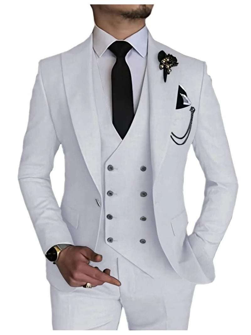 Linen Suits for Men Casual Wedding Suits Men 3 Piece Suits Groomsmen  Tuxedos Summer Beach Prom Set White 6XL - Walmart.com