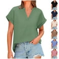 thumbnail image 1 of Linen T-Shirt for Women Summer Short Sleeve V Neck Shirts Casual Loose Cotton Blouse Plain Work Tee Top Lagenlook Tunic Blouses Pullover Top, 1 of 8