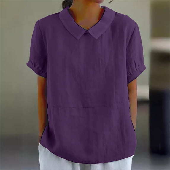 Linen T Shirts For Women Gauze Tunic Tops For Women Summer Blouses For Women Peasant Blouse Gauze Shirts For Women Loose Fit Tee Shirt Women Lightweight Linen Blouses For Women Purple M