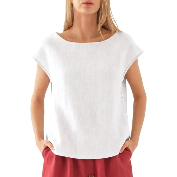 Linen T Shirts for Women Crew Neck Fashion Casual T Shirts Summer Loose Fit Tops for Travel Dating Commuting amiable