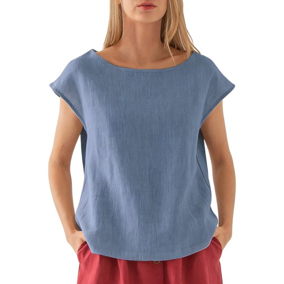 Linen T Shirts for Women Crew Neck Fashion Casual T Shirts Summer Loose Fit Tops for Travel Dating Commuting reasonable