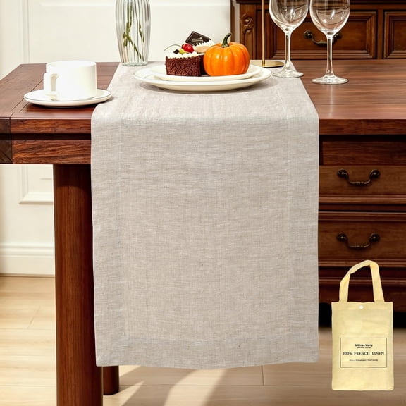 Linen Table Runner 14X36 Inches,100% French Tablerunner,Machine Washable Dining for Fall,Wedding,Party,Halloween,Christmas,Christmas(Natural Linen)