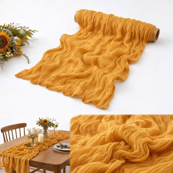 Linen Table Runner 9.84X2.95Ft Christmas Home Decor Rustic Boho For Baby Shower Bridal Shower Engagement Party Fall Decorations For Home Table Decor,Turmeric