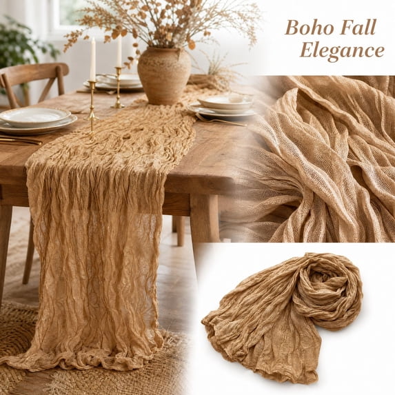 Linen Table Runner For Home Fall Decorations Rustic Boho Wedding Decor Table Runner 9.84X2.95Ft For Birthday Engagement Party Christmas Home Decor,Dark Khaki