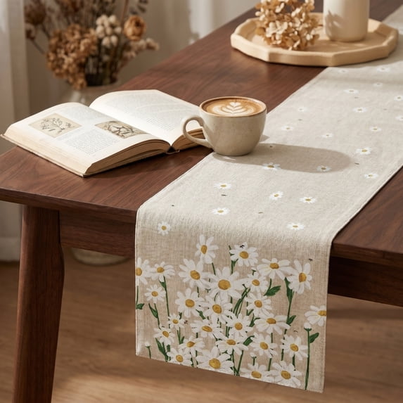 Linen Table Runner Water Floral Print Decorative Strip for Dining Table and Home Decor