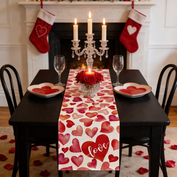 Linen Table Runner with Heat Insulation - Valentine's Day Party Dining Decor - Natural Fabric Table Cover for 4-6 Person Dining Settings