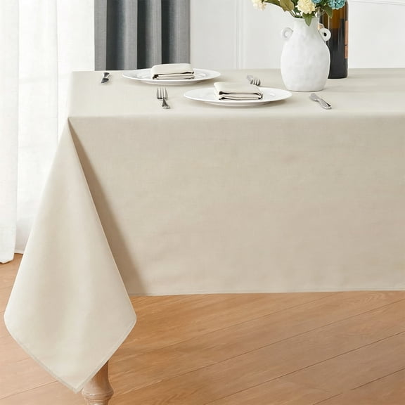 Linen Tablecloth 60 x 84 in Waterproof Wipeable Rectangle Table Cover for Dining Kitchen Parties, Beige/Green