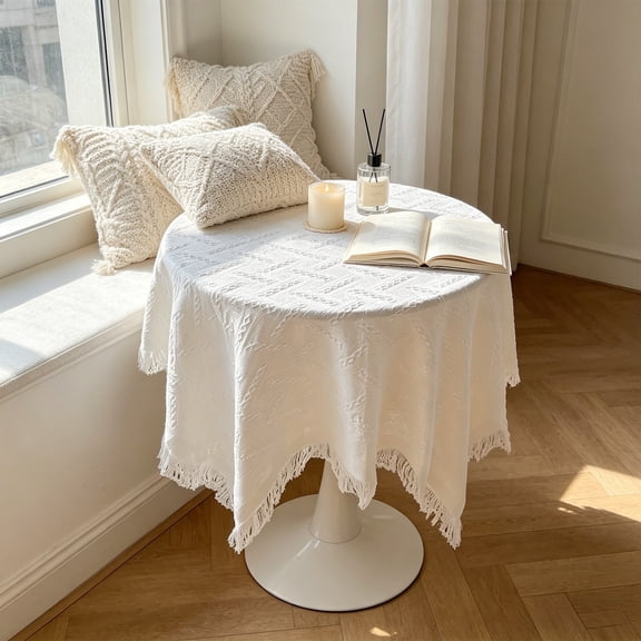 Linen Tablecloth, Coffee Table Cover, Protective Desktop Decor for Bedroom and Living Room, Sleek Draping Design with Fine Sewing, Soft Fabric Texture for Daily Use and Elegant Home Arrangement