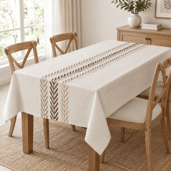 Linen Tablecloths For Rectangle Table Heavy Duty Beige Embroidery ...