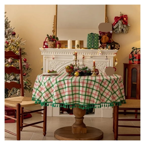 Linen Tablecloths Plaid Table Cloth Polyester Cotton Tassel Decoration Tablecloth Cover Party Tablecloths Supplies(150CM)