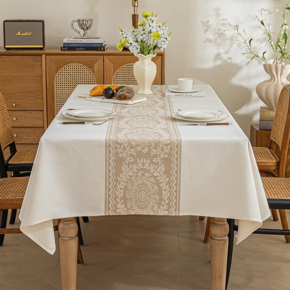 Linen Tablecloths for Rectangle Tables,140*180cm Cloth Advanced Waterproofing Technology for Dinningroom,Farmhouse ,bruwn