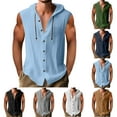thumbnail image 1 of Linen Tank Hoodies for Men Plain Sleeveless Vest Workout Gym Pullover Button Down Hooded Tank Tops Fitness Muscle Shirts Summer Sweatshirt Lightweight Hip Hop Hoodie Running Hooded Shirt, 1 of 7