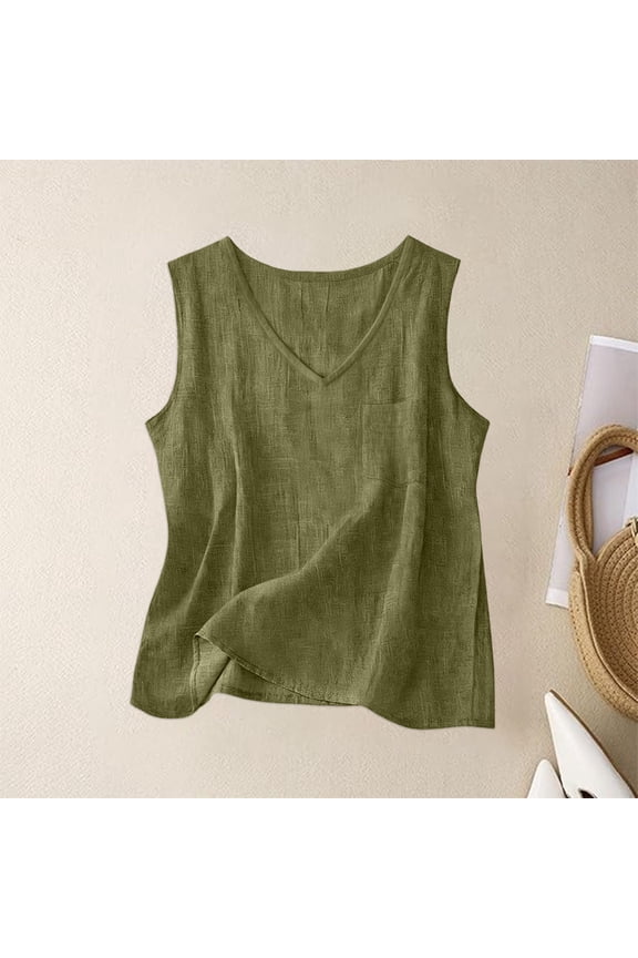 Linen Tank Top Linen Shirts Linen Tunic Tops Plus Size Tops Summer Clothes Gauze Shirts Bohemian Style Loose Fit Tanks Cropped Sleeveless Round Neck Beach Tops Sleeveless Tops Green XXL