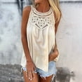 thumbnail image 1 of Linen Tank Top for Women Halter Neck Sleeveless Boho Loose Fit Hollow Out Crochet Lace Trim Breathable Lightweight Summer Casual Blouse Layered Look Tunic, 1 of 9