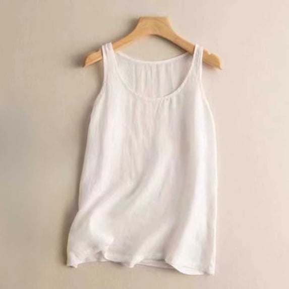 Linen Tank Top for Women Scoop Neck Sleeveless Basic Loose Fit Solid Color Lightweight Breathable Layered Look Summer Undershirt Casual Inner Wear Vest