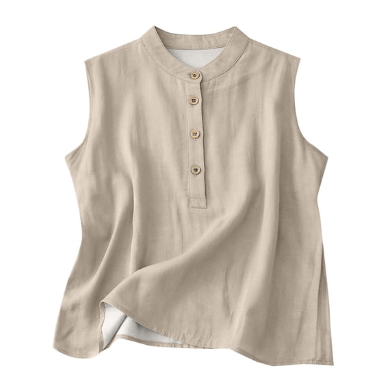 Linen Tank Tops for Women Sleeveless Cotton Tops Sleeveless Tops for Women Yoga Tank Tops Linen Cami High Neck Tank Tops Loose Fit Camisole Ribbed Tank Tops Beige L