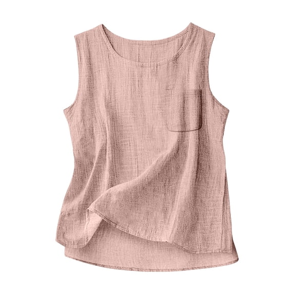 Linen Tank Tops for Women Tunic Tank Tops Loose Fit Camisole Sleeveless Cotton Tops Womens Plus Size Tank Tops Long Tank Tops Sleeveless Linen Tops Cute Tank Tops Pink L