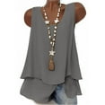 thumbnail image 1 of Linen Tank Tops Womens Sleeveless Dual-Layered Flowy Boho Tee Shirt Loose Fit Casual Beach Summer Blouses (L, Gray), 1 of 8