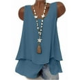 thumbnail image 1 of Linen Tank Tops Womens Sleeveless Dual-Layered Flowy Boho Tee Shirt Loose Fit Casual Beach Summer Blouses (XL, Blue), 1 of 8