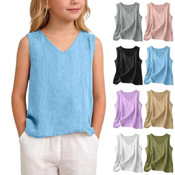 Linen Tank Tops for Girls 2026 Spring Summer Casual Comfy Sleeveless Linen Shirts Loose Lightweight Gauze Camisoles