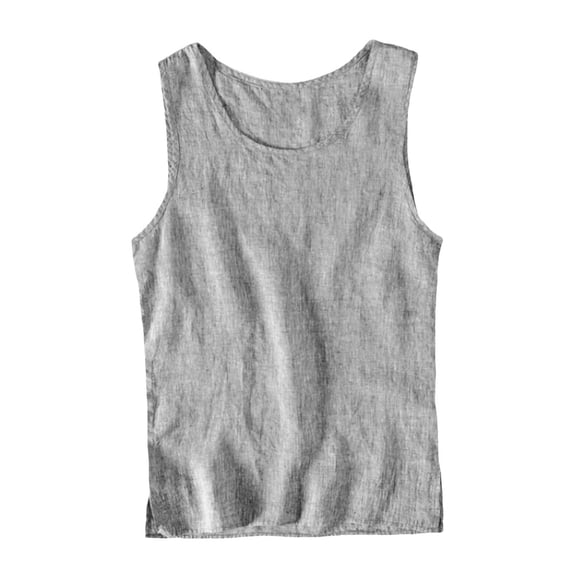 Linen Tank Tops for Men Summer, Solid Color Casual Sleeveless T Shirts, Grey L