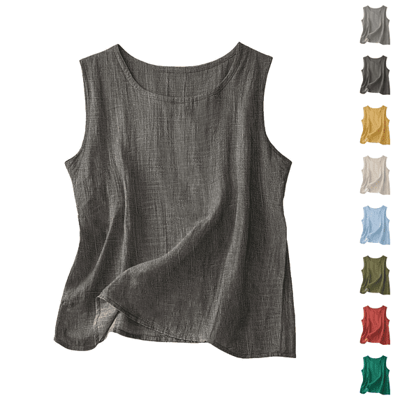 Linen Tank Tops for Women 2026 Spring Summer Casual Comfy Sleeveless Linen Shirts Loose Lightweight Gauze Camisoles Dark Gray XL