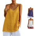 thumbnail image 1 of Linen Tank Tops for Women Casual Spaghetti V Neck Strap Tank Top Relaxed Tank Top Size 2XL, 1 of 6