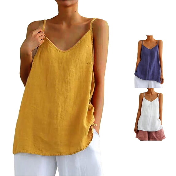 Linen Tank Tops for Women Casual Spaghetti V Neck Strap Tank Top Relaxed Tank Top Size 2XL