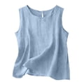 thumbnail image 1 of Linen Tank Tops for Women Comfy Summer Sleeveless Crewneck Gauze Shirts Casual Blouse Loose Fit Tops Sky Blue S, 1 of 6