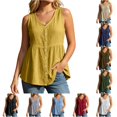 thumbnail image 1 of Linen Tank Tops for Women Sleeveless Button Front Loose Shirt Top Casual Lightweight V Neck Tank Size XL, 1 of 4