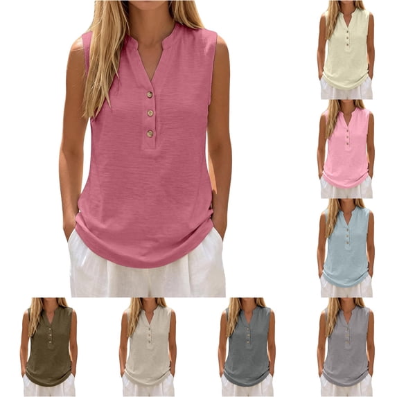 Linen Tank Tops for Women Solid Button down Tank Top Sleeveless Loose Tank Top Size 3XL