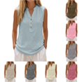 thumbnail image 1 of Linen Tank Tops for Women Solid Button down Tank Top Sleeveless Loose Tank Top Size M, 1 of 5