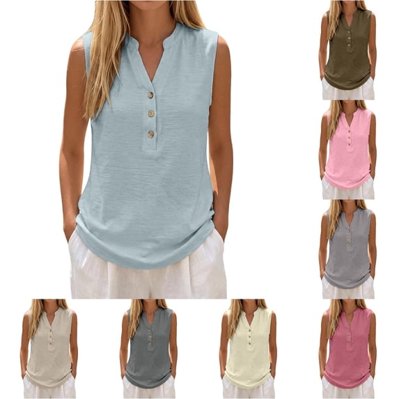 Linen Tank Tops for Women Solid Button down Tank Top Sleeveless Loose Tank Top Size M