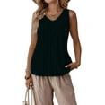 thumbnail image 1 of Linen Tank Tops for Women Summer Casual Loose V Neck Sleeveless Shirts Blouses Tunic Tops Black S, 1 of 9