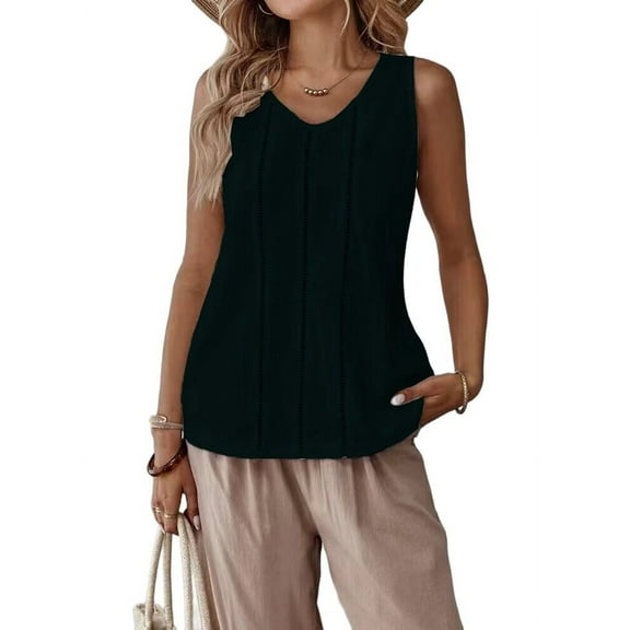 Linen Tank Tops for Women Summer Casual Loose V Neck Sleeveless Shirts Blouses Tunic Tops Black S
