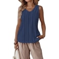 thumbnail image 1 of Linen Tank Tops for Women Summer Casual Loose V Neck Sleeveless Shirts Blouses Tunic Tops Dark Blue M, 1 of 9