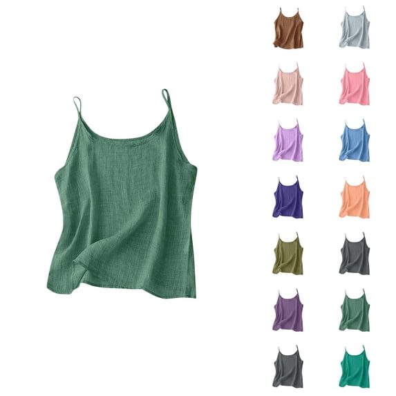 Linen Tank Tops for Women Summer Lightweight Spaghetti Strap Scoop Neck Loose Camisole Tops Beach Vacation Outfits