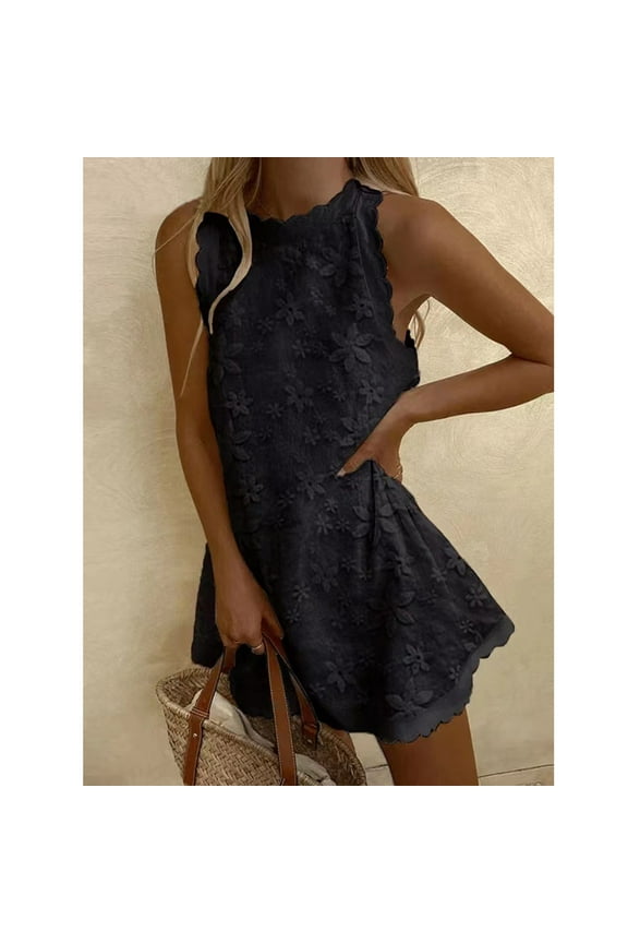 Linen Tank Tops for Women Summer Mini Sundress Loose Fit Sleeveless Tunic Tops Plus Size Stylish Lace Hem Tunic Dress, 2026 New Limit time off