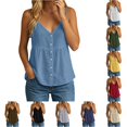 thumbnail image 1 of Linen Tank Tops for Women Summer Solid Spaghetti Strap Button down V Neck Camisole Lightweight Tank Top Size 2XL, 1 of 5