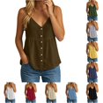 thumbnail image 1 of Linen Tank Tops for Women Summer Solid Spaghetti Strap Button down V Neck Camisole Lightweight Tank Top Size M, 1 of 5