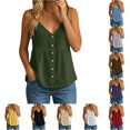 thumbnail image 1 of Linen Tank Tops for Women Summer Solid Spaghetti Strap Button down V Neck Camisole Lightweight Tank Top Size S, 1 of 5