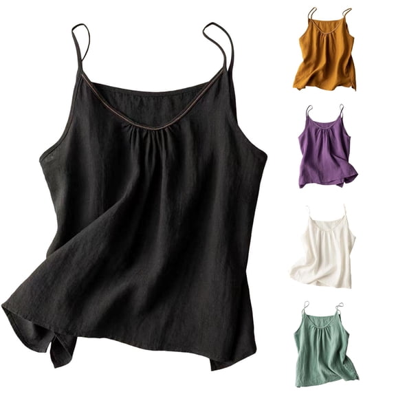 Linen Tank Tops for Women Summer Spaghetti Strap Solid Color Loose Tank Top Size 2XL
