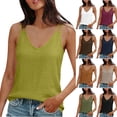 thumbnail image 1 of Linen Tank Tops for Women V-Neck Sleeveless Tee Shirts Female Spaghetti Straps Solid Color Cami Top, 1 of 7