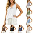 thumbnail image 1 of Linen Tank Tops for women Lace Sleeveless V Neck Tank Top Casual Loose Fit Blouse Size L, 1 of 5