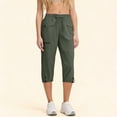 thumbnail image 1 of Linen Tapered Fit Drawstring Capris for Women Lightweight Quick-Dry Cargo Pants Multi-Pockets Cropped Bottoms Hiking Travel Outdoor-wear, 1 of 8