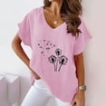 thumbnail image 1 of Linen Tee Shirts Women Women Plus Size Cotton Linen Dandelion Print Graphic Loose Summer V-Neck T-Shirt Top Oversized Short Sleeve Blouse Pink, 1 of 4