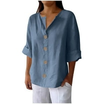 Linen Tee Shirts for Womens Henley Neck Tee Long Sleeve Tops Button Down Comfort Casual Tunics Blouses Relaxed Fit Tunic Tops Bussiness Offic Work Outfits 2025 Summer