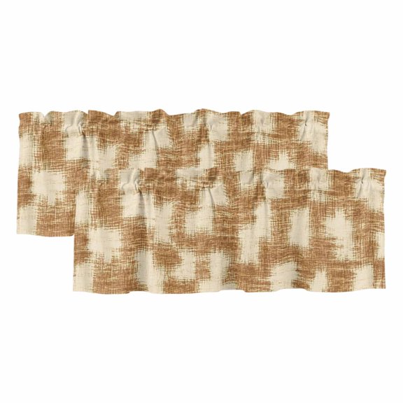Linen Texture 2 Panels Kitchen Valance, Retro Rustic Brown Coarse Weave Fabric Patches Curtains Valances for Small Windows Rod Pocket Window Treatments for Living Room Bedroom 54" W x 18" L