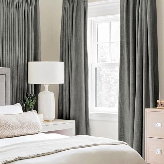 Linen Texture 90 Inches Curtains for Bedroom 100% Blackout Thermal Insulated Dark Grey Curtains Grommet Room Darkening Luxury Decor for Living Room Nursery 52x90 Inch (2 Panels)