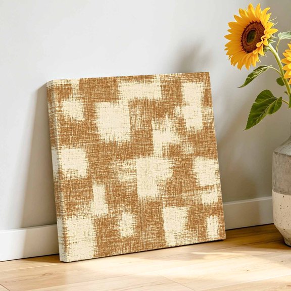 Linen Texture Canvas Wall Art, Retro Rustic Brown Coarse Weave Fabric Patches Pictures Wall Decor Wooden Framed Artwork Art Prints for Living Room Hallway Bedroom Office 8"x8"